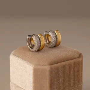 Duo Mixed Metal Pave Huggies by Caitlyn Minimalist