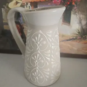 White Talavera Vase/ Pitcher