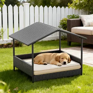 【Petlovers】Outdoor Elevated Pet Bed with Sunshade Roof | Waterproof Rattan Dog Bed | Indoor Outdoor Pet House, #SummerVibes #petlovers