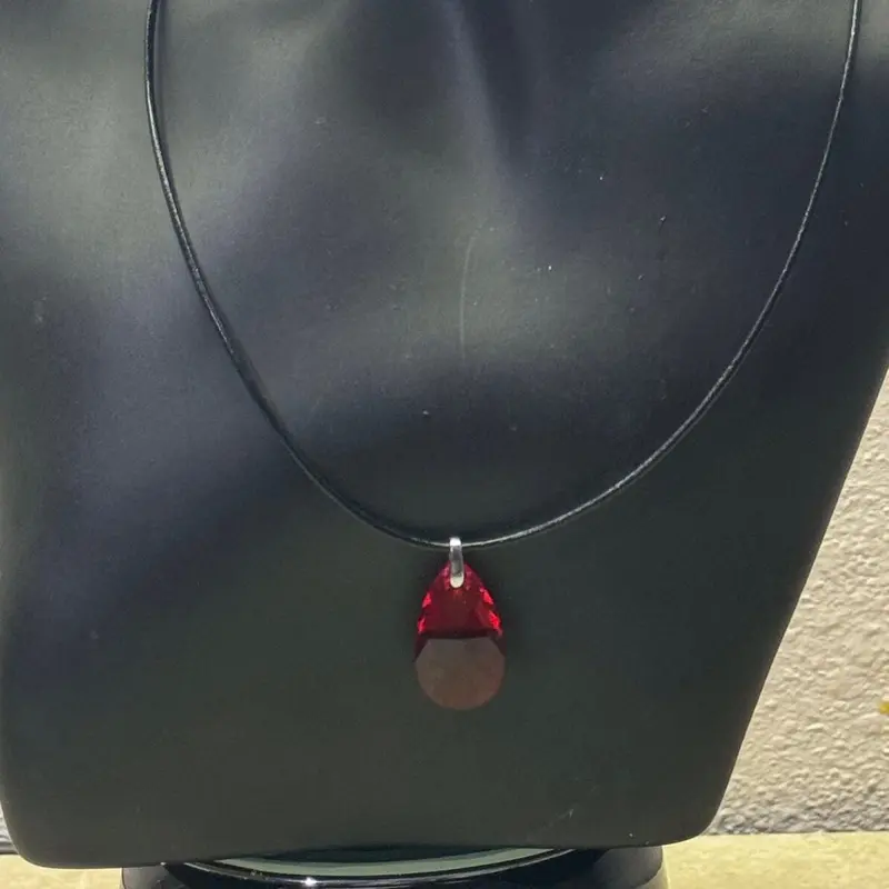 16 inch Swarovski tear pendant/sterling silver lobster clasp on leather cord