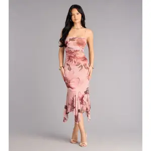 Sweet Flirt Floral Mesh Ruffle Midi Dress