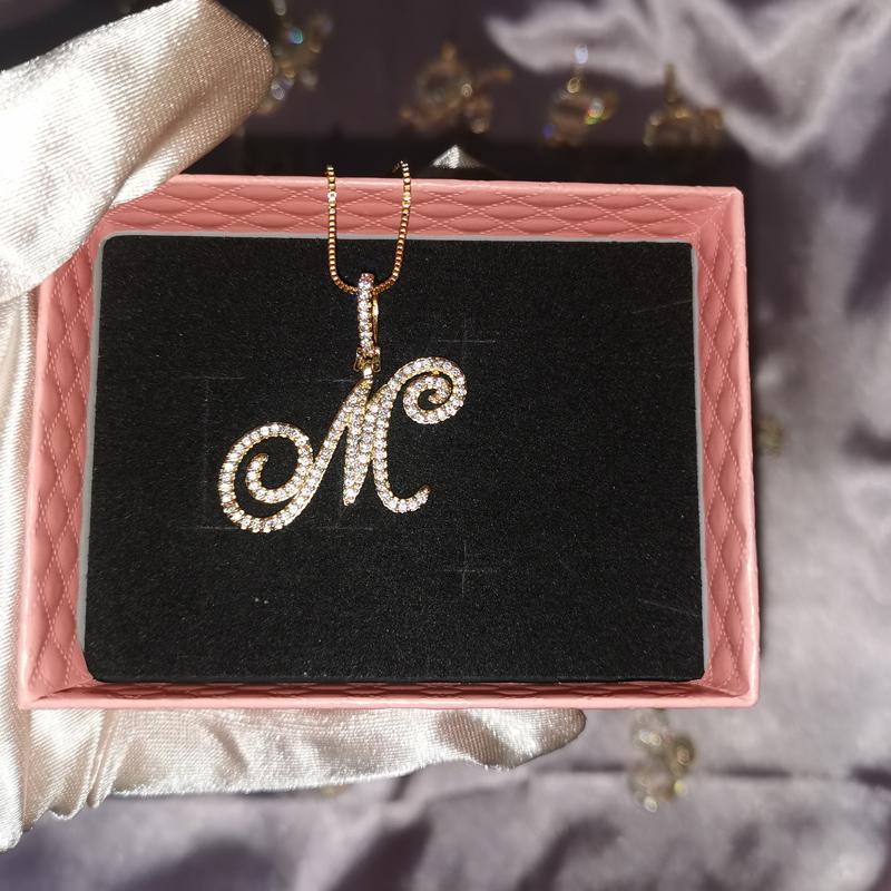 Grandbling Cursive 26 Initial Letter Pendant Necklace  High Quality 5A Cubic Zirconia CZ Alphabet Name Jewelry New Necklace Gift New Year Accessories