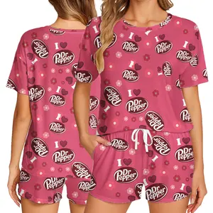 Dr Pepper Print Pajama Set – Women's Short Sleeve Top & Shorts, Fun Soda Graphic Loungewear, Soft and Seductive Nightwear, Loungewear, Homewear, Ideal Gift For Mom, Gift For Her