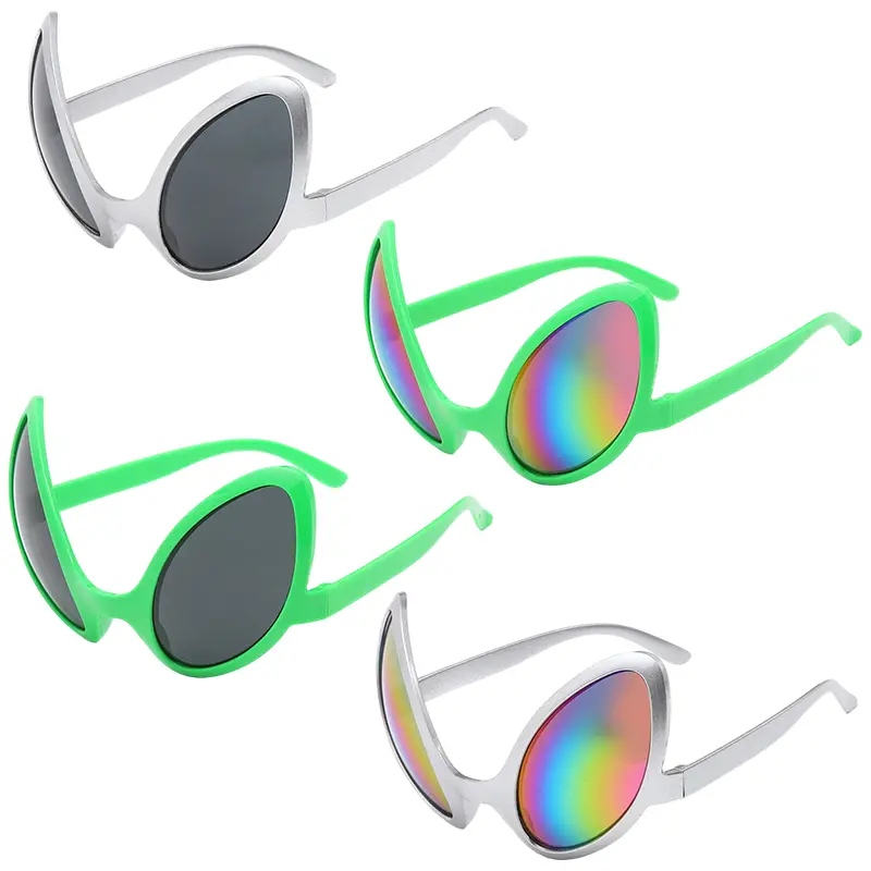 4-Pack Novelty Sunglasses Set, Lightweight Comfortable Funky Unique Accessories, Funny UFO Alien Eye Design Theme Party Supplies for Halloween Cosplay