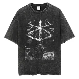 valentine shirts Huge Anime Flat Print Couple T-Shirt Washed Black Streetwear Harajuku Hip Hop T-Shirt Summer Short Sleeve T-Shirt Top