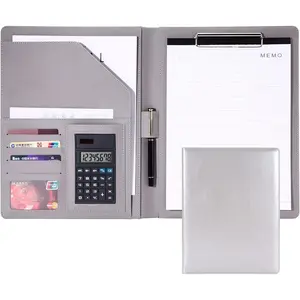 Portfolio Case,Leather Portfolio Folder Organizer, Resume/Conference Document Executive Organizer with A4 Size Clipboard,Business Card Holder,Handsome Portfolio for Women/Men, Grey