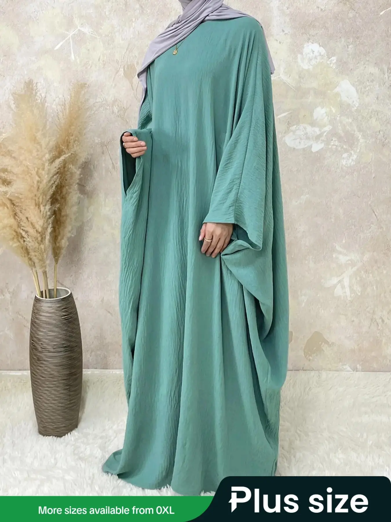【plus Size】 Women's Solid Color Maxi Abaya, Modesty Round Neck Long Sleeve Dress for Daily Wear, Ladies Muslim Islamic Clothing for All Seasons, Dress
