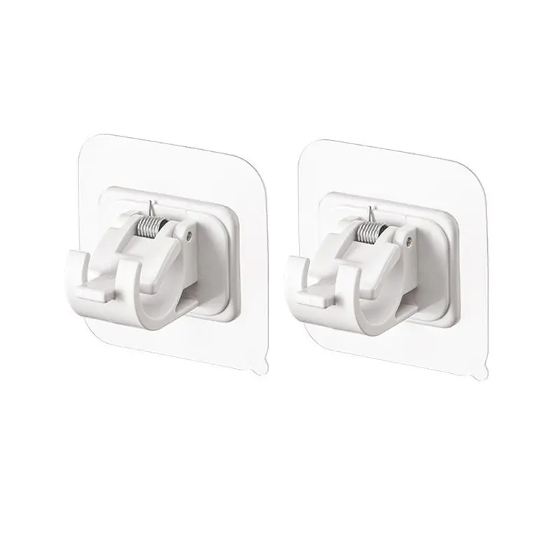 Self Adhesive No Drill Adjustable Curtain Rod Holder Hooks Brackets, Nail Free, No Drilling Hangers for Bathroom, Kitchen, Home, Bathroom and Hotel, Transparent, 2PCS(White)