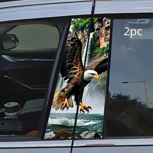 Car Split Pillar Decal - Realistic Bald Eagle & Waterfall Landscape Graphic Personalized Nature Window Decor Sticker