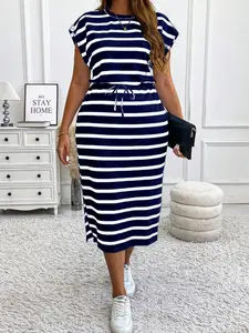 Fashion Adjustable Strap Striped Print Dress, Summer Party and Daily, Comfortable and Versatile, Perfect for Women