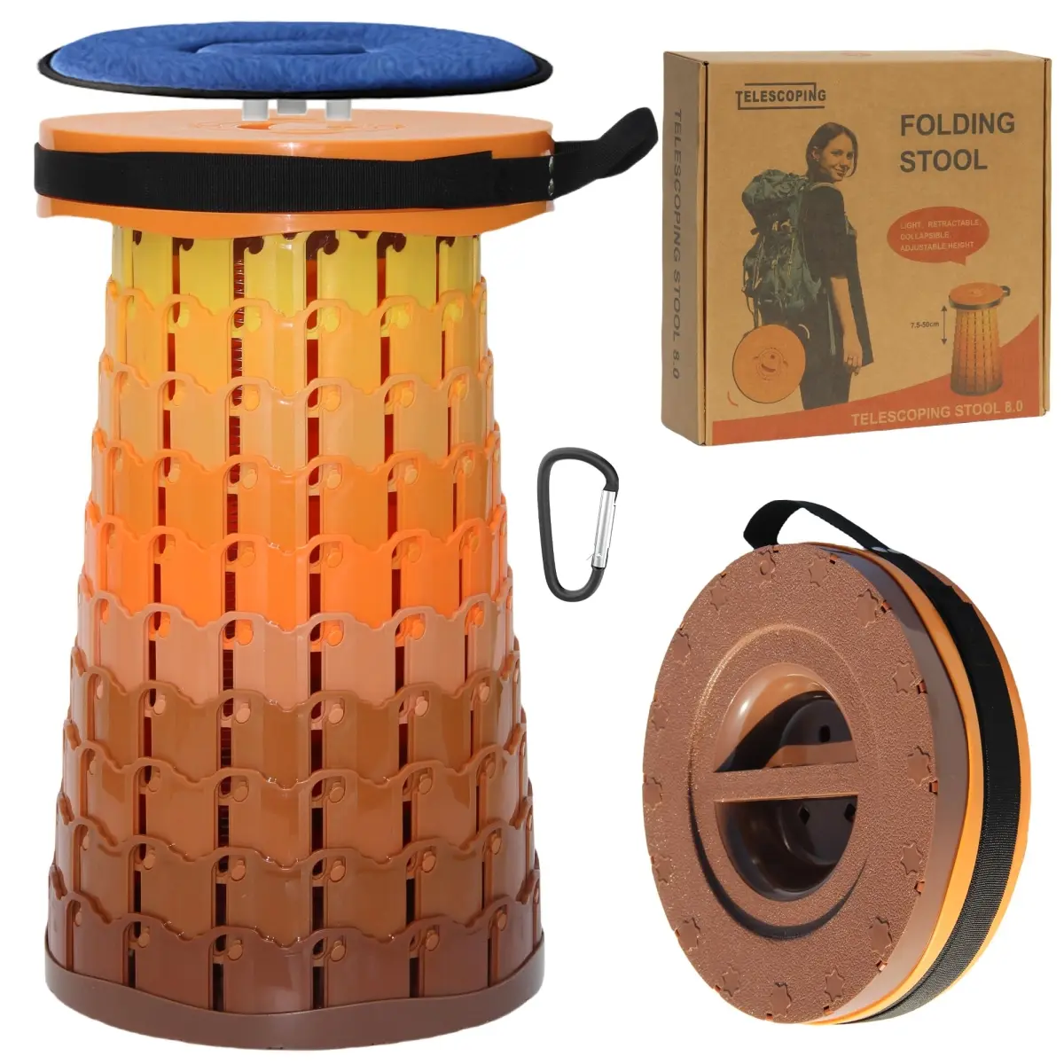 Asonic NT84032 ALEVMOOM Upgraded XXL Telescoping Stool with Cushion, Collapsible, Portable Camping Adjustable Stool - Fire