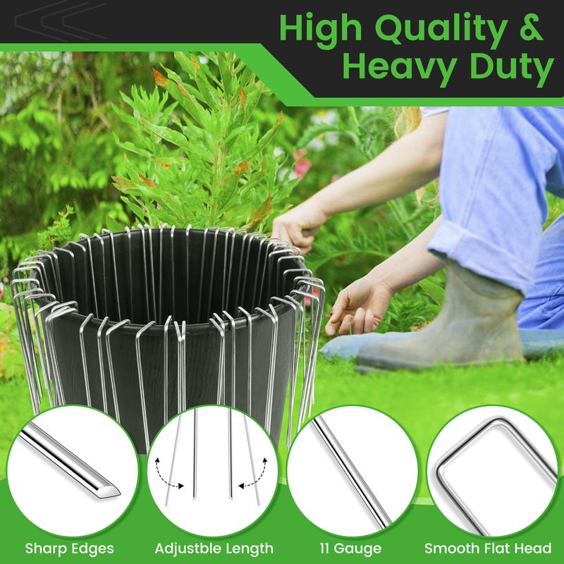 WOEDEN 6" Galvanized Landscape Staples 10 Gauge U-Shaped Garden Stakes for Weed Barrier Durable Growing Tray Drip Irrigation & Holiday Decorations 120/200 Pcs