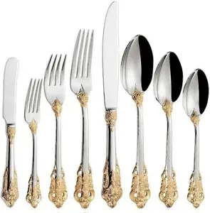 Mi Dutchi Gold Spoon 40-Piece Flatware Set - Elegant Silverware with Gold Accents - Stainless Steel Utensils for Dining Serving & Entertaining