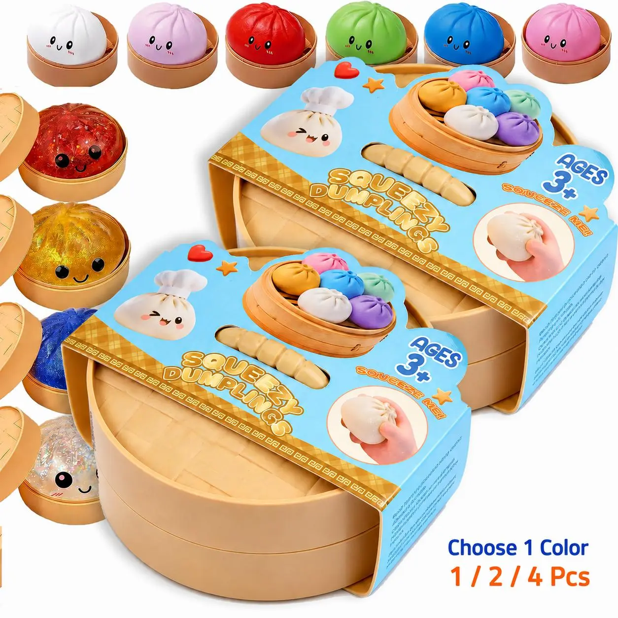 Glitter Dumpling Squishy Viral Kawaii Soft Squeeze Fidget Toy Choose Your Favorite Color or 2/4PC Cute Collectible