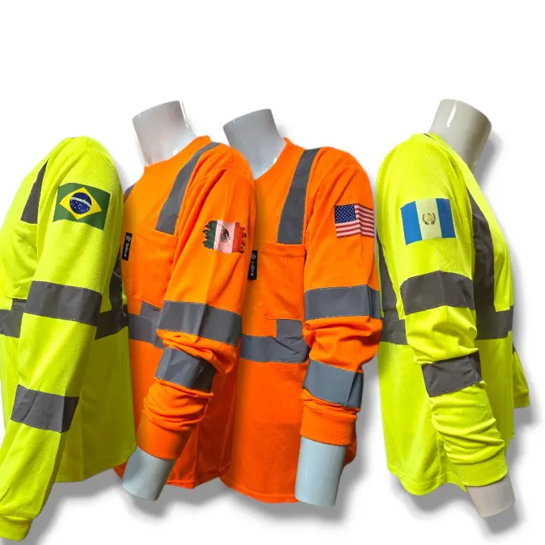 Hi-Viz Long Sleeve Shirt with Shoulder Flags, 100% Polyester Birdeyes Mesh, Breathable Durable Comfortable to Wear Work Safety Gear, 1 per Order