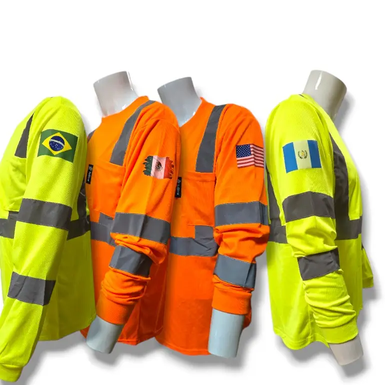 Class 3 Hi-Viz Long Sleeve Shirt With Shoulder Flagg, One shirt per order