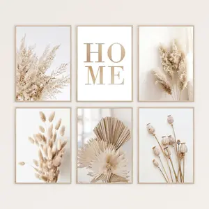 Boho Style Plant Pattern Canvas Painting without Frame, 6 Counts/set Modern Floral Paintings Wall Art Painting, Wall Decor for Home Living Room Bedroom Study Room