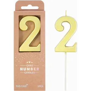 PHD CAKE 2.76 Inch Modern Gold 2 Number Birthday Candles, Gold Number Candles, Cake Number Candles, Party Celebration