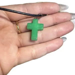 Jade Crystal Green Cross Pendant with Simple Design and Clear Accents