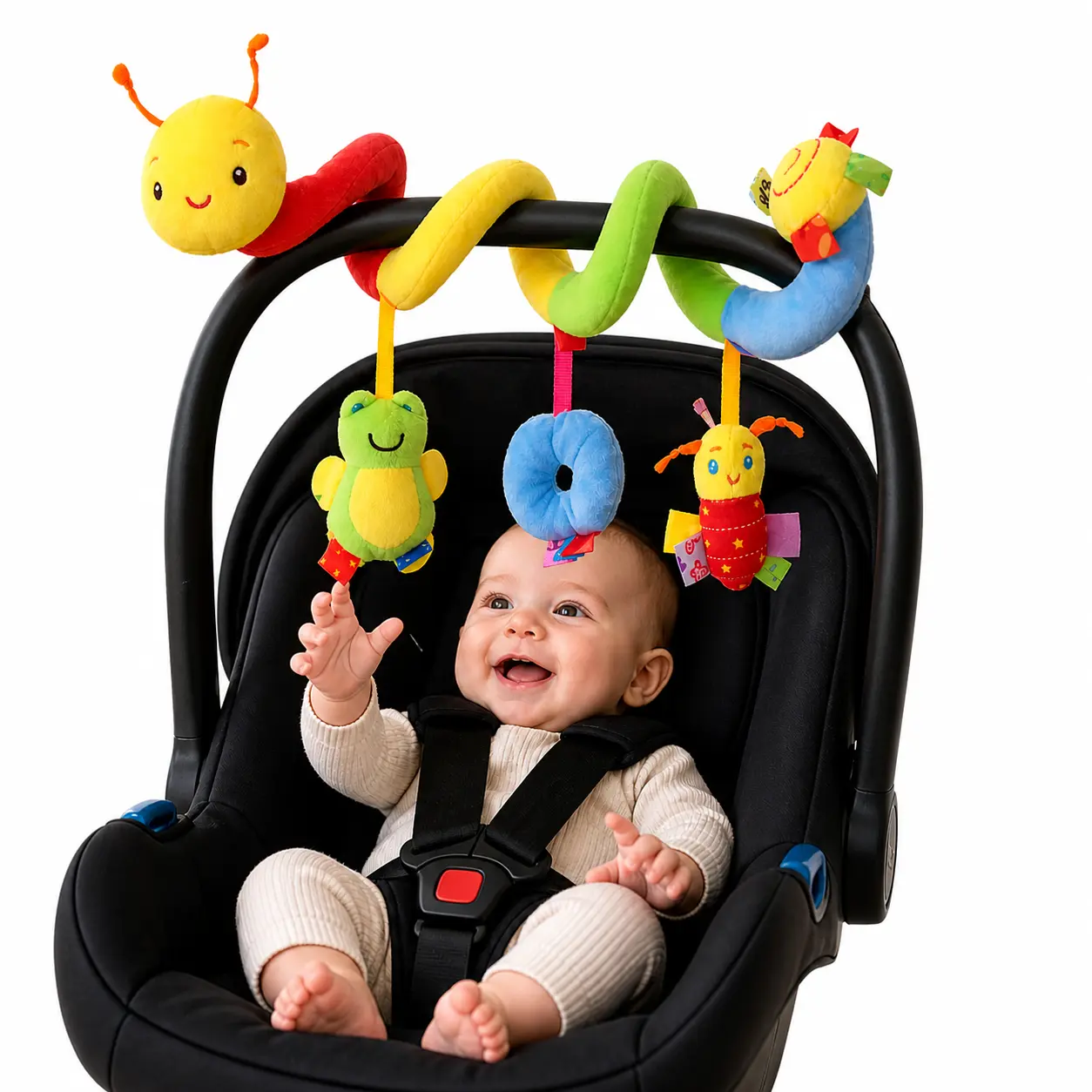 Spiral Car Seat Toys Baby Sensory Soft Plush Hanging Toys for 0-12 Months Stroller Crib Accessories, Essentials for Expecting Moms & Baby Shower Registry Gift