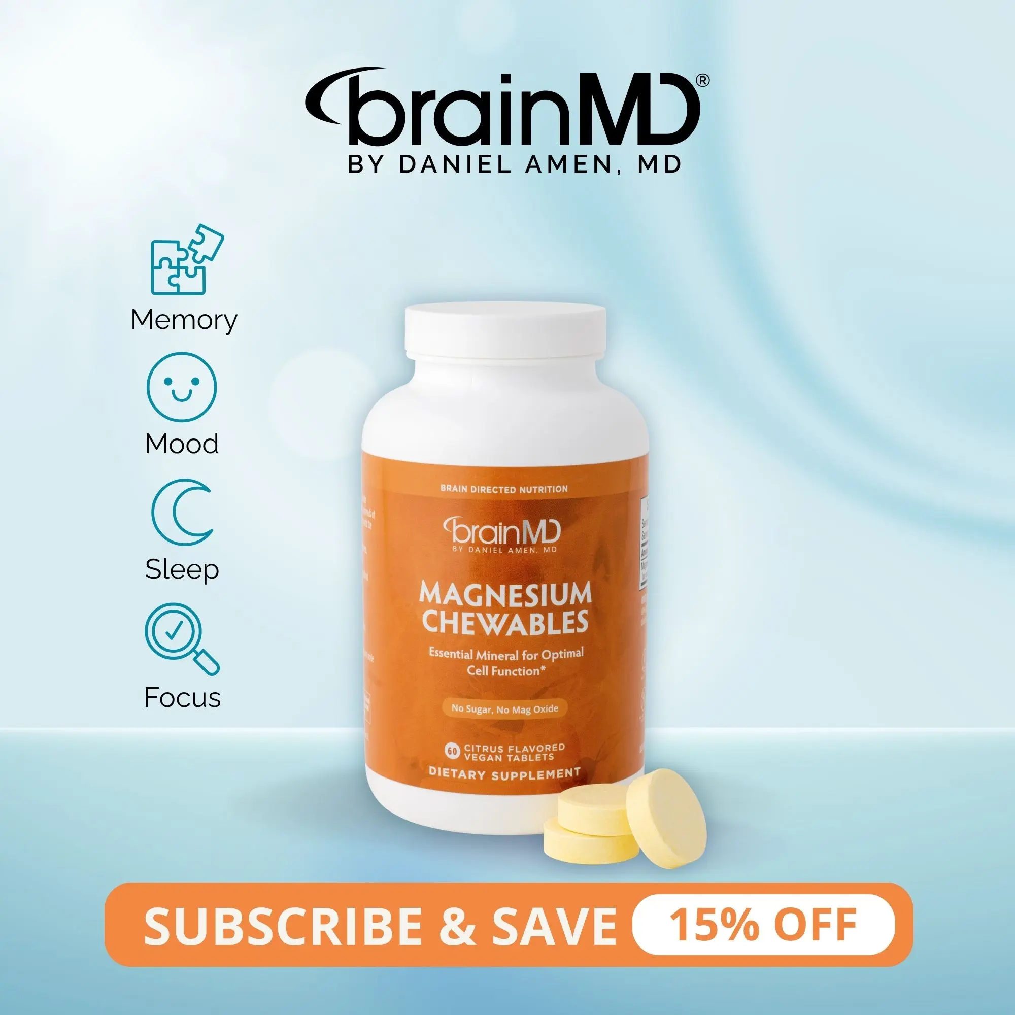 Magnesium Chewables | BrainMD | 60 Chewables | Sleep & Stress Support | Mood Balance & Mental Clarity | Triple-Form Magnesium (Citrate, Malate & Bisglycinate)