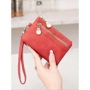 Women's Zipper Summer Bifold Wallet, Zipper Wallet Design, Simple Plain Color Card Holder Everyday Purse for Summer Daily Back To School, Casual Trendy Versatile Short Pouch for Women & Girls, Pu Leather Wallet