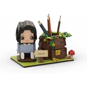 JollyJubilant Sweet Couple Gift Full Body Customizable Square Face 2 People with Pencil Box My Custom Brickfigure Granules Personalize Building Block Character