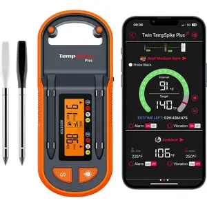 Tempspike plus 600ft wireless meat thermometer with 2 colorcoded probes bluetooth meat thermometer with lcdenhanced booster for food cooking grill smoker