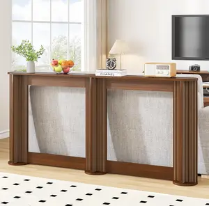 71 Inch Narrow Console Table Behind Couch, Mid-Century Modern Fluted Skinny Entryway Table, Long Slim Sofa Table for Hallway, Living Room, Wood, Brown, Walnut