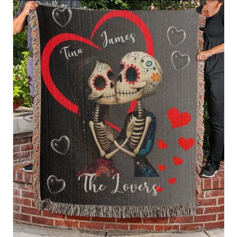 "Personalized Woven Throw Blanket  - The Lovers Design."
