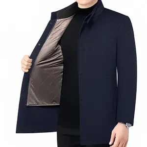 Winter New Middle-aged Men's Woolen Tweed Jacket with Detachable Inner Lining Quilted Thick Warm Business Casual Coat for Dad Menswear Tops Trench Long Sleeve Zipper Plain Beige Wetsuit