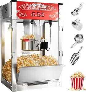 16 Oz Commercial Popcorn Machine, 1450 W, Movie Theater Popcorn Machine, Red Tabletop Pop Corn Machine with 3-Switch Control & Steel Frame Tempered Glass Doors