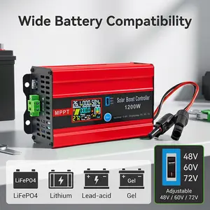 30a Boost Mppt Solar Charge Controller 72v/60v/48v, 1200w LCD Solar Controller, 15a Output for Lifepo4/lithium/lead Acid Batteries