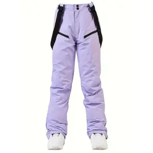Women'S Winter Outdoor Windproof and Warm Thickened Single/Double Board Ski Pants with Adjustable Straps, Multiple, All-Season Sports Style, Solid Color, Slight Stretch Fabric, Belt Detail, Perfect for Adult