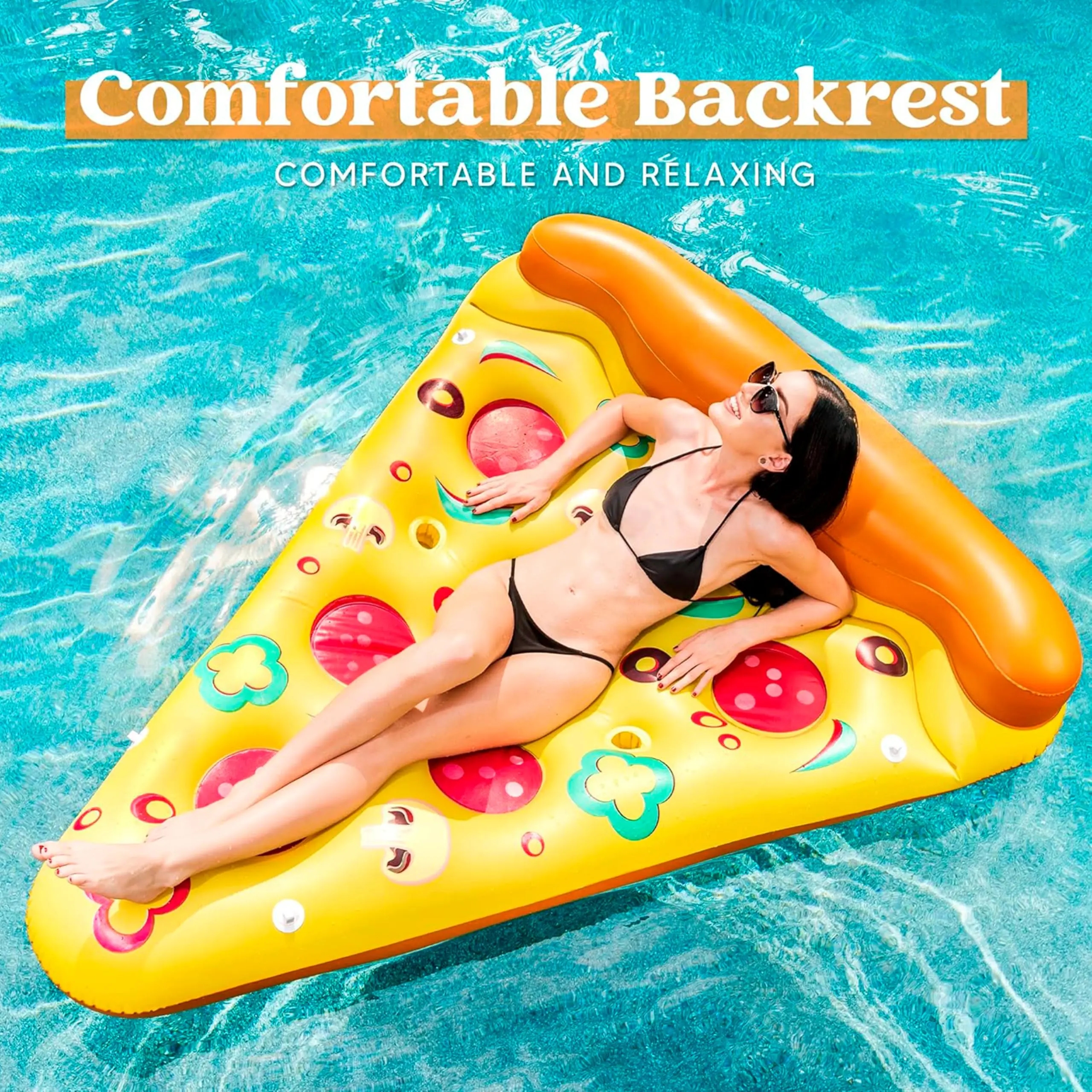 Giant Inflatable Pizza Slice Pool Float, Fun Pool Floaties, Swim Party Toy, Summer Pool Raft (1 Pack), Extra Large with Cup Holders    DealsForYouDays