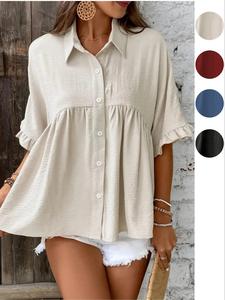 【plus size】 solid color shirt, casual collared top for daily wear, women's plus clothing for all seasons, womenswear, clothes for women, casual style shirt