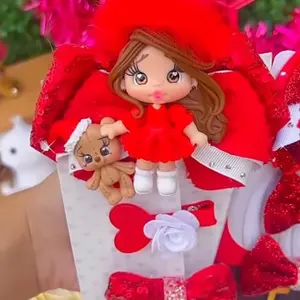 Girls Christmas Hair Bow Set with Red Dress and Heart Accents Perfect for Festive Outfits