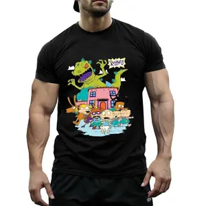 Trendy Rugrats Reptar-Inspired T-Shirt - Loose Fit, Heat Transfer Print, No Pockets, Running Away
