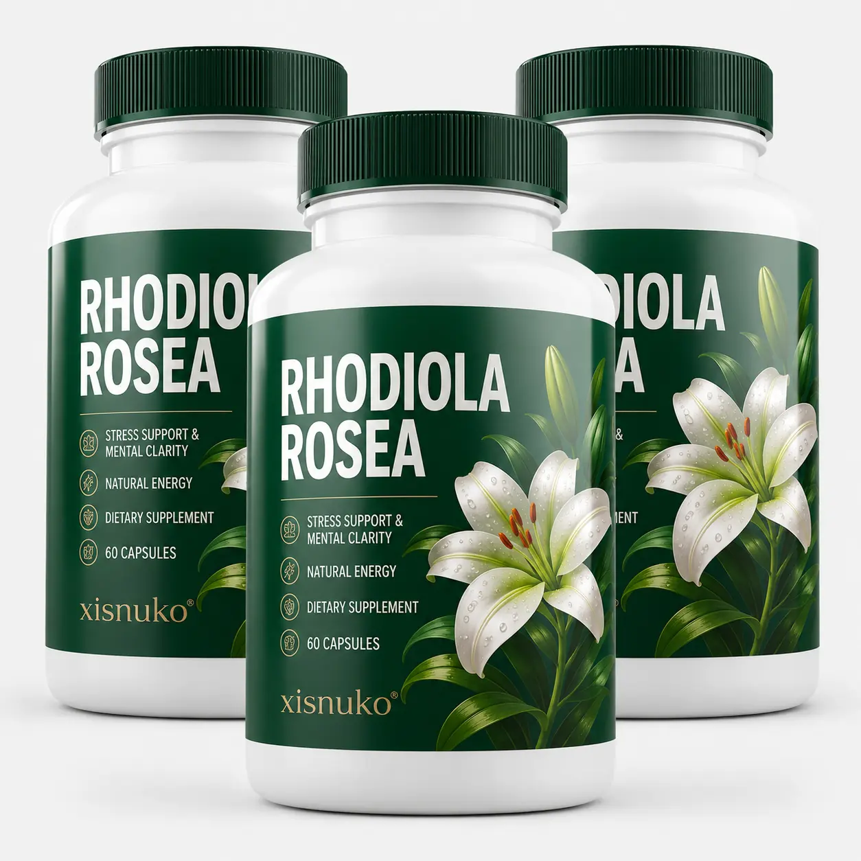 Rhodiola Rosea Capsules 500mg - Natural Adaptogen Supplement for Stress Support, Mental Focus & Energy - Non-GMO (60 Capsules)