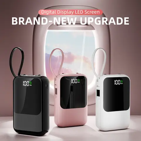 10000mAh portable charger.Equipped with three charging cables.Compact and lightweight phone portable power bank.Mini and portable design.Ideal for camping, picnics, parties, gatherings, fishing, and travel.Say goodbye to low-battery anxiety.