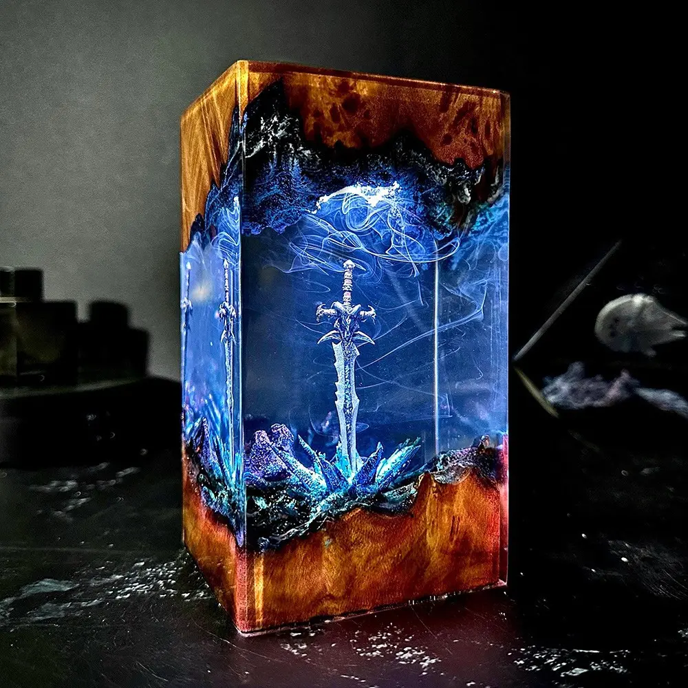 Handmade Frostmourne Sword Epoxy Resin Lamp - RGB Color-Changing LED Bulbs Table Lamp, Durable Eco-Friendly Gaming Room Decor, Artisanal Look Birthday Gift for Video Game Fans