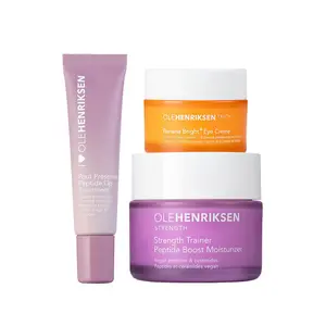 Ole Essentials - Pout Preserve Peptide Lip Treatment, Banana Bright+ Eye Crème + Strength Peptide Moisturizer Trio
