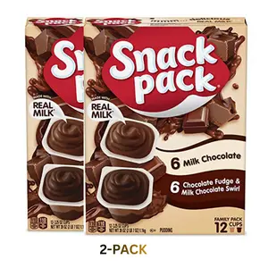 Snack Pack Milk Chocolate & Chocolate Fudge Swirl Pudding Cups 3.25 oz 12-Count Family Pack 2-Pack Real Milk Dessert for Kids and Family - Corn