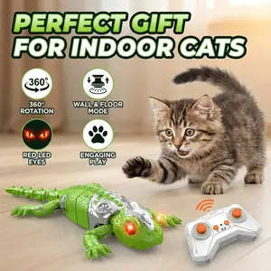 Remote controlled lizard dual-mode land and wall climbing toy, indoor cat interactive cat toy, automatic cat toy with remote control, wall climbing lizard toy with glowing eyes - electric interactive toy, both fun and exercise figure