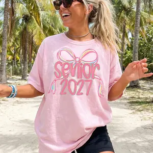 Senior 2027 Preppy Girls Shirt, Coquette Bow High School Senior Tee, Graduation Gift, High School Senior T-Shirt