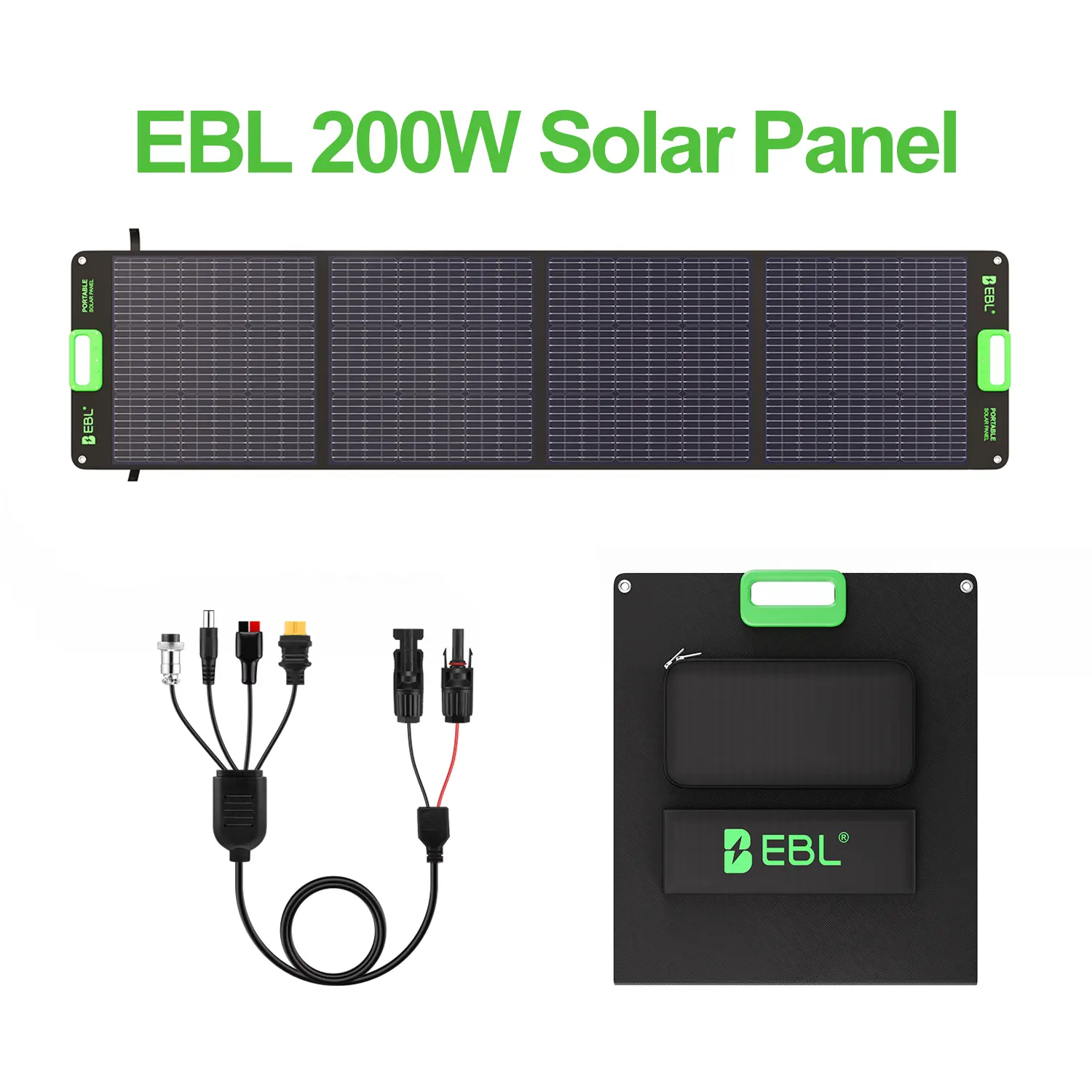 EBL 200 Watt Foldable Solar Charger Panel, Portable Solar Blanket Equipped With 4 Adjustable Kickstands, Heavy-Duty Off-Grid Energy Supply For RV Trips, Outdoor Camping & Emergency Backup Power