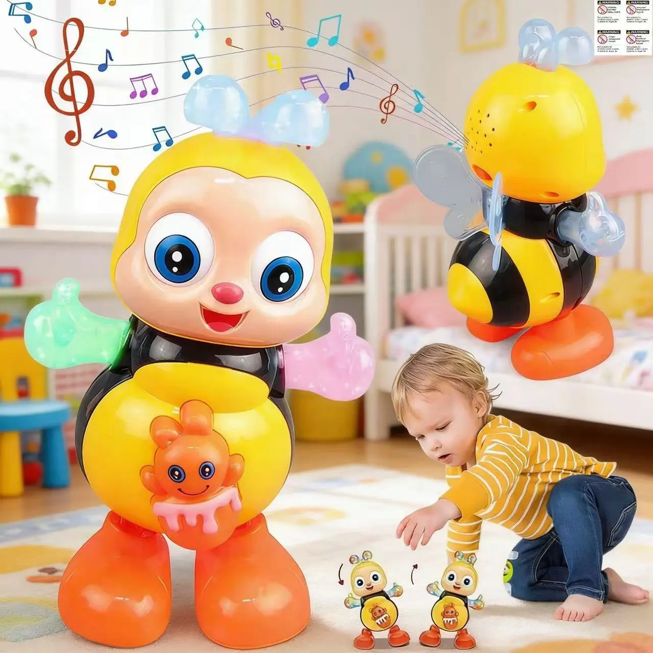 Dancing Bee Toy with Music LED Lights, Music Included, Musical Light Up Walking Twisting Body Interactive Play Preschool Sensory Learning Toy for Toddlers