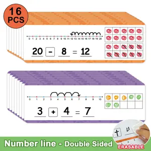 6 Dual-Sided Number Line Teaching Aids, Kids Math Addition Subtraction Learning Tools, Erasable Cards, No Pen Included, Learning Materials