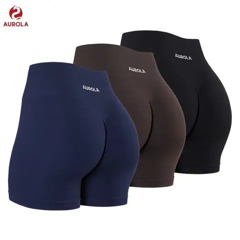 AUROLA 3 Pieces Pack Set Power Workout Shorts for Women,Seamless Gym Shorts High Waist Tummy Control Yoga Biker Shorts