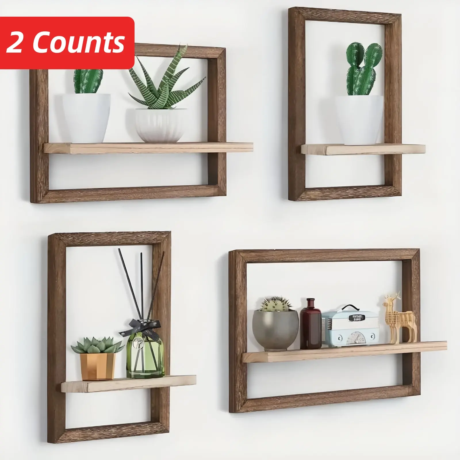 Wooden Storage Shelf, 2 Counts/set Plant Sundries Perfume Organizing Display Shelf, Wall Shelf Unit, Wall Organizer for for Living Room, Bedroom, Office Decor, Wall Mounted Shelf